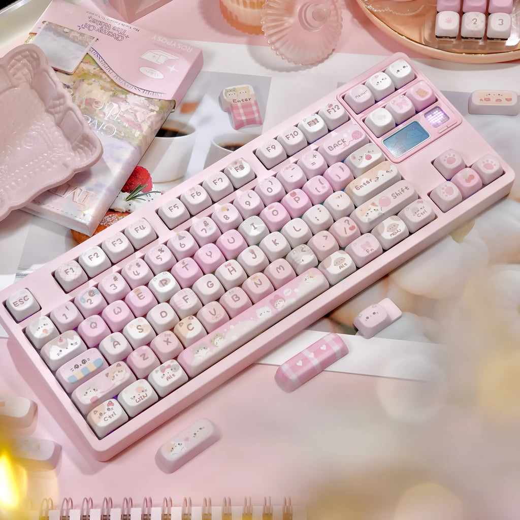 MOA pink cartoon key caps with five-sided sublimation printing for mechanical keyboards