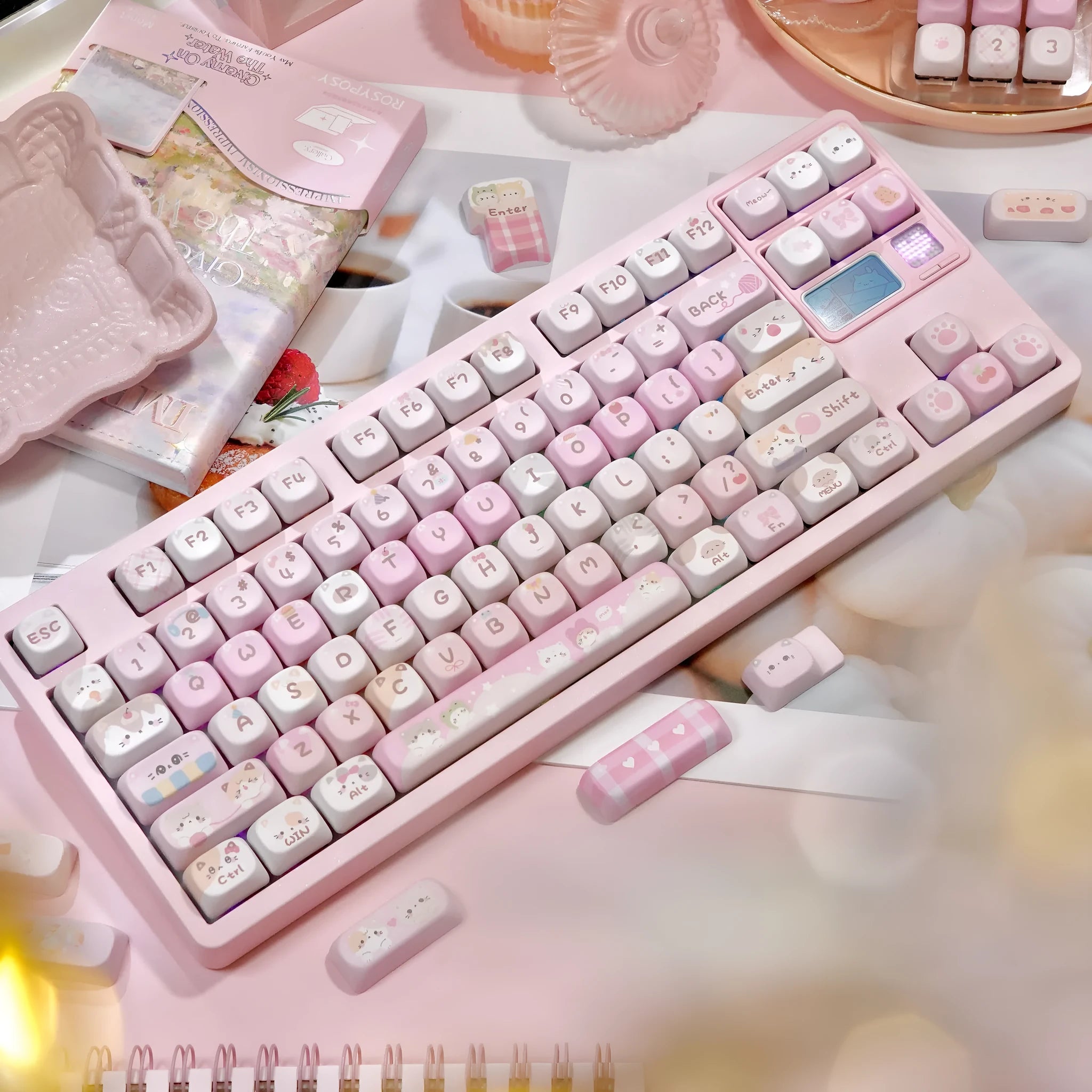 MOA pink cartoon key caps with five-sided sublimation printing for mechanical keyboards