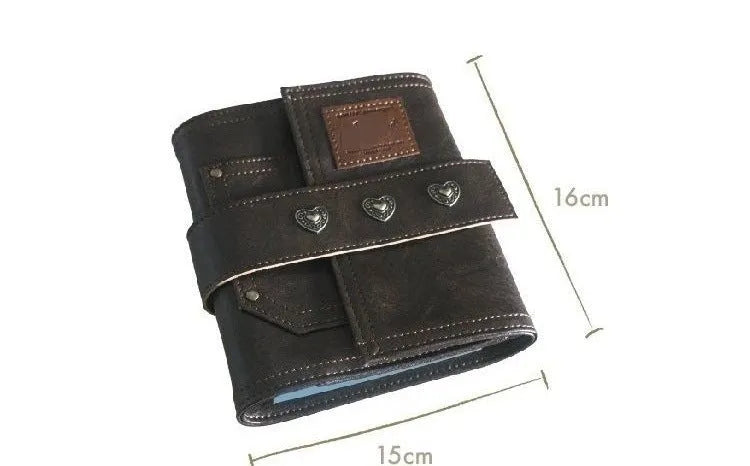 A7 brown PU leather-style notebook with loose-leaf binder binding, open to show 40g raw wood pulp paper
