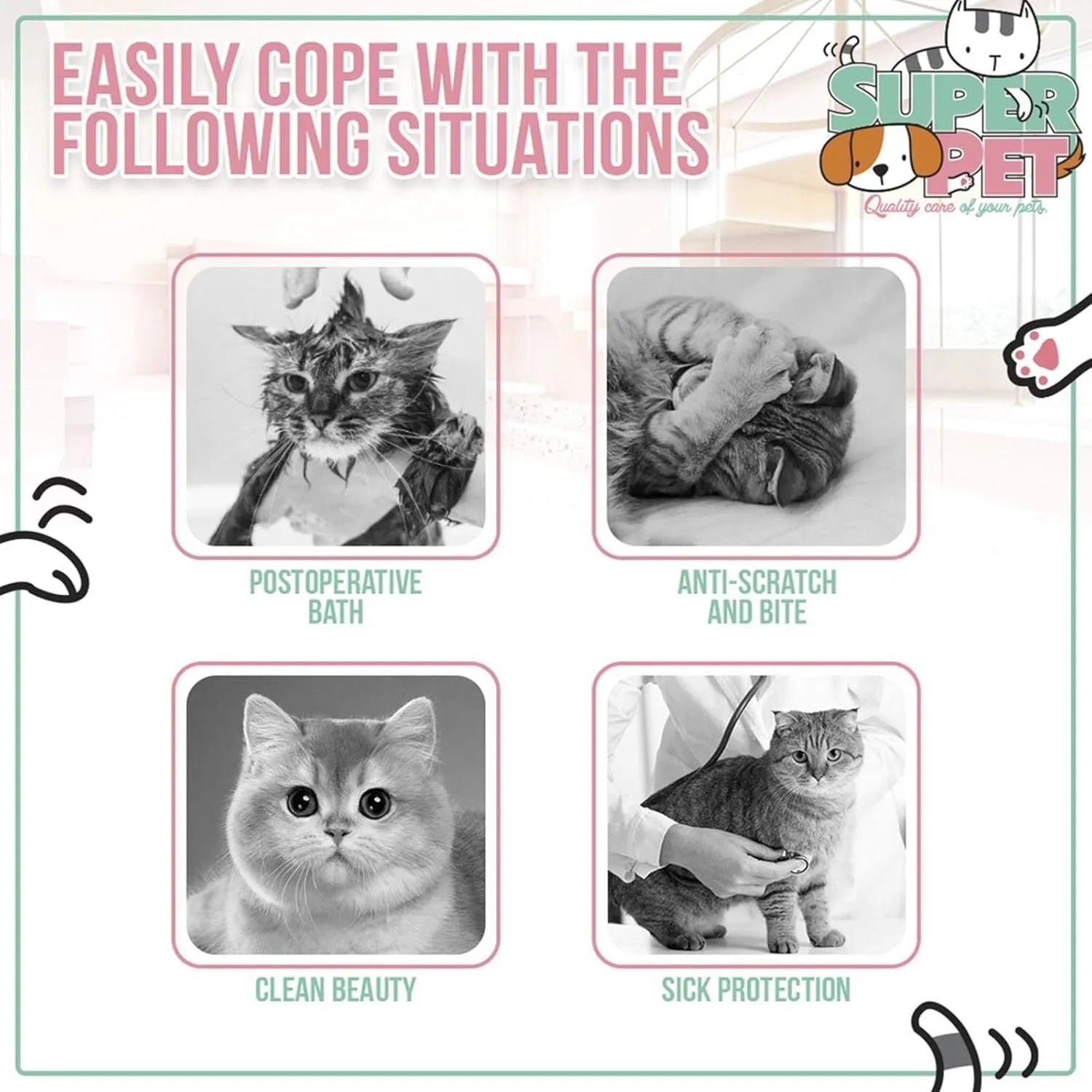 Soft adjustable cat cone collar with bee design and Velcro closure in four sizes