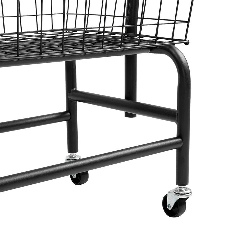 White iron single rod pulley storage car on an overhead track for wardrobe organisation.