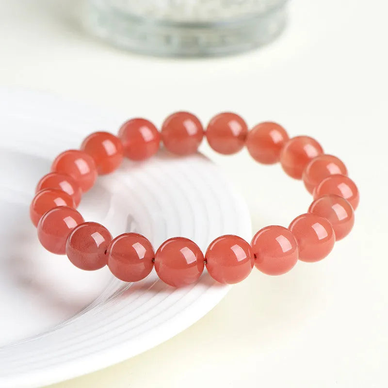 Natural South cherry red agate bracelet with scattered beads in polished finish