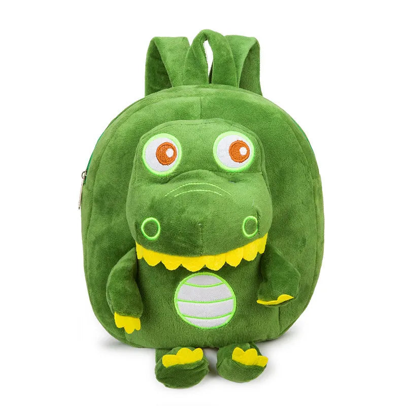 Children's dinosaur plush backpack in soft material with embroidery details and soft handle