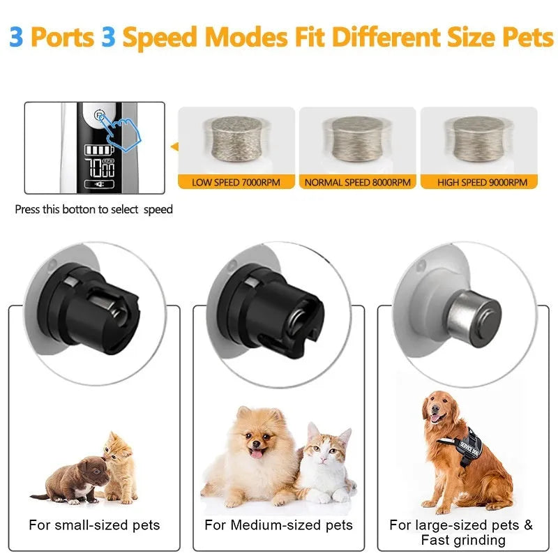 3-speed LED electric nail trimmer for dogs with dust collection system.