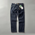 Men's straight leg denim trousers in primary colour with mid-rise waist