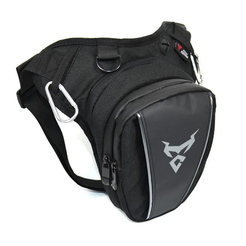 Motorcycle crossbody shoulder waist leg bag in 1200D Oxford cloth, shown in blue.