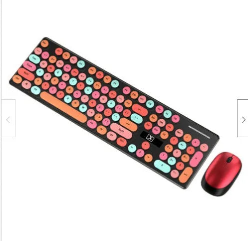 Wireless punk keyboard and mouse set in vibrant yellow mixed color with USB receiver