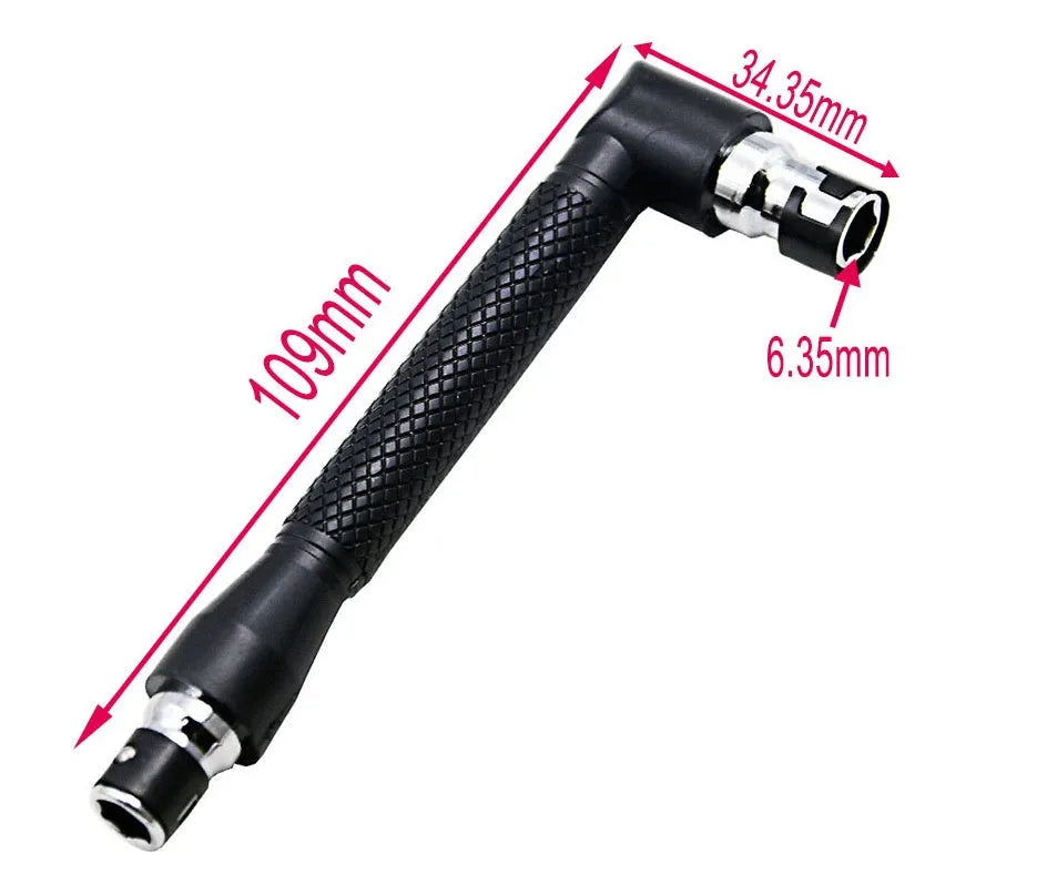 L-shaped double-headed socket wrench with 10 screwdriver bits and matching socket wrenches