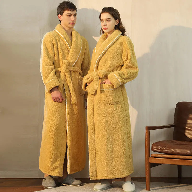 A super thick flannel couple's nightgown and bathrobe set for winter in multiple colour options.