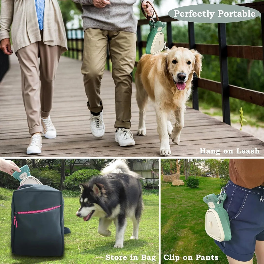 Portable handheld dog pooper scooper with foldable waste container and bag dispenser in blue colour