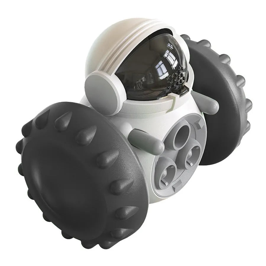 Interactive dog treat dispenser toy with robot appearance roller design for slow feeding
