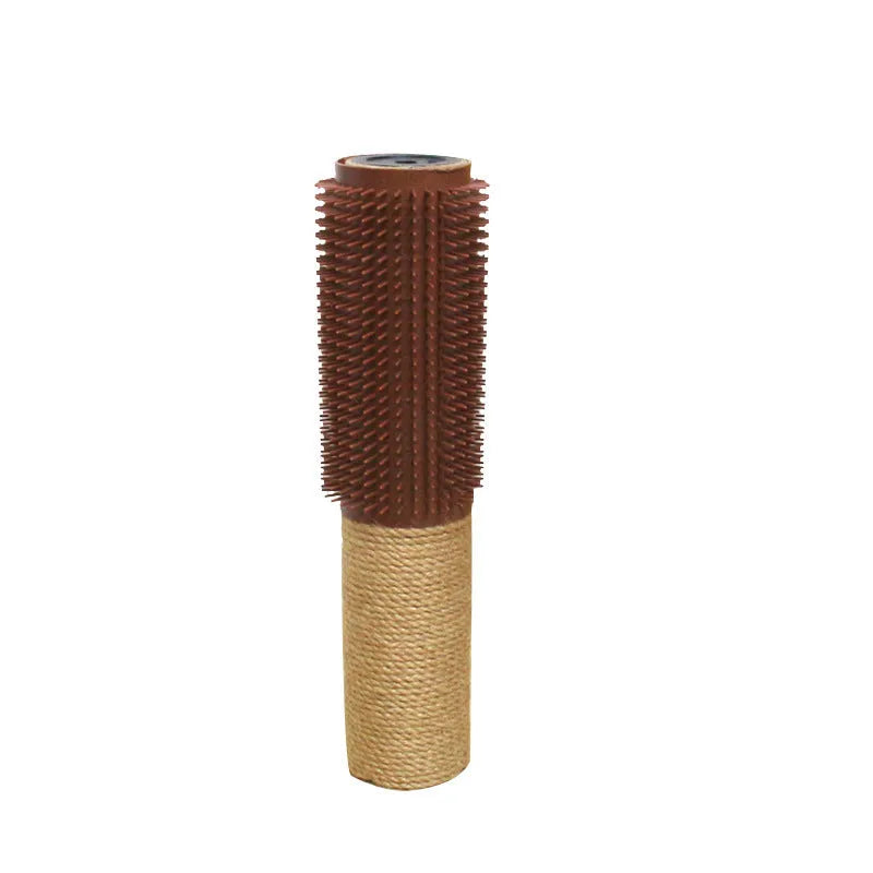 Brown sisal rope cat scratching post standing 30cm tall on a floor.