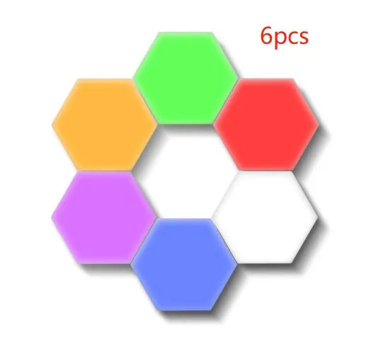 Helios modular honeycomb wall lamp with touch control and multiple colour options on a modern interior wall