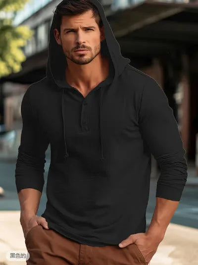 Cotton pullover hoodie in dark blue with long sleeves and European/American sizing