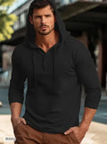 Cotton pullover hoodie in dark blue with long sleeves and European/American sizing