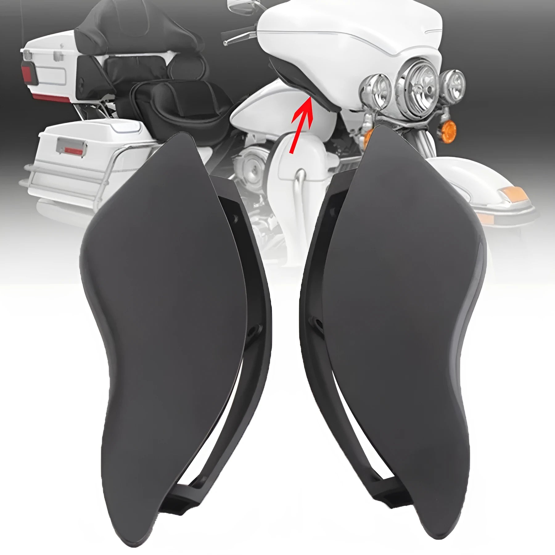 Pair of smoked ABS plastic side wings for Harley Davidson three-wheel motorcycle conversion