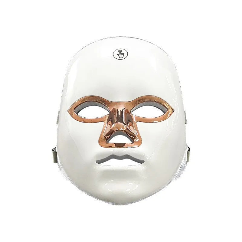 Rechargeable manual touch LED beauty mask facial device with white rose gold edge finish