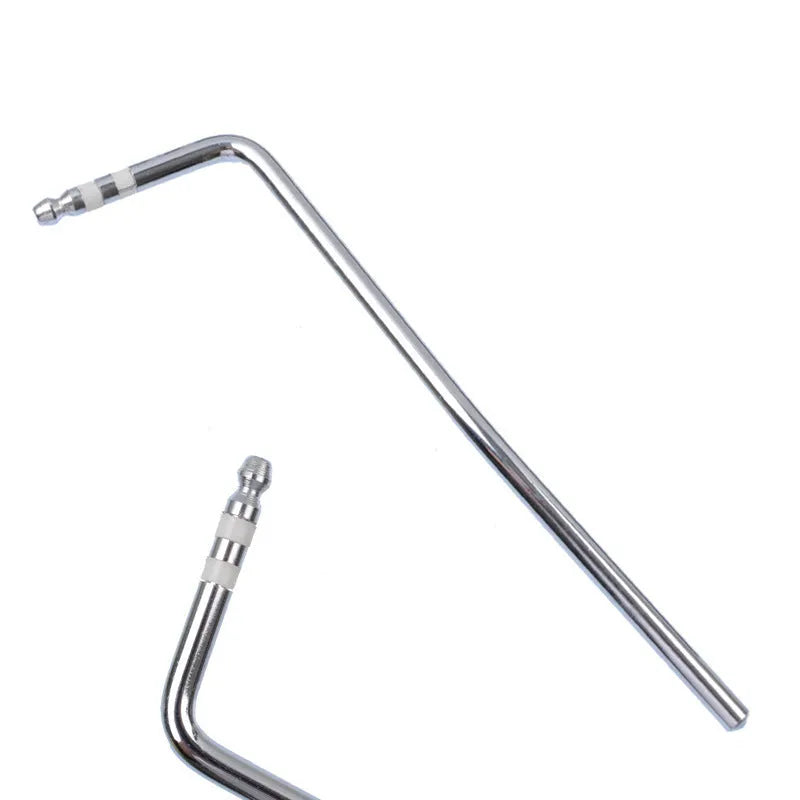 A direct plug-in guitar tremolo arm in a metallic chrome finish.
