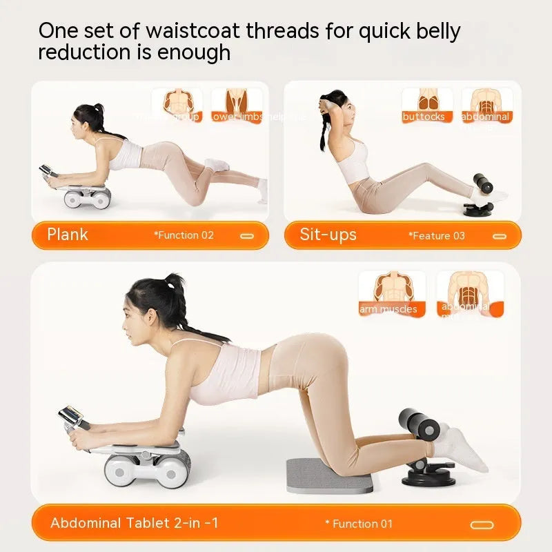 White belly contracting and rolling fitness equipment with LED timing and calorie counting screen