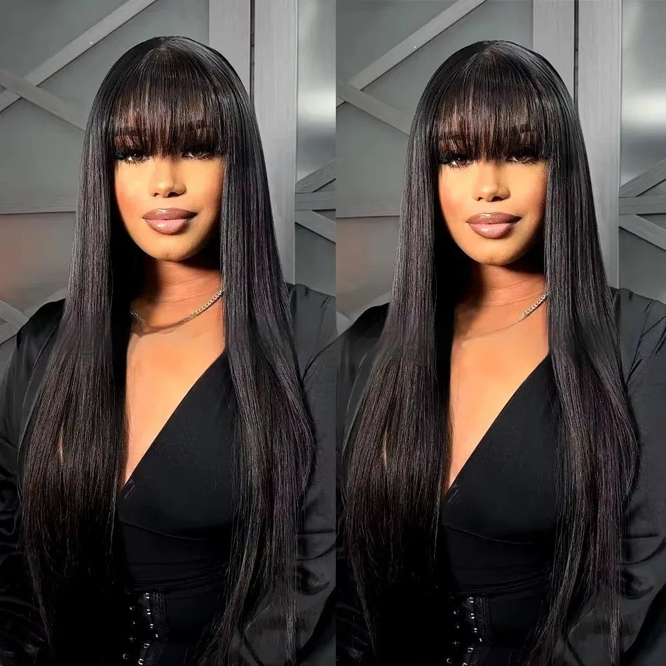 Women's natural colour human hair wig with full lace cap construction showing length options