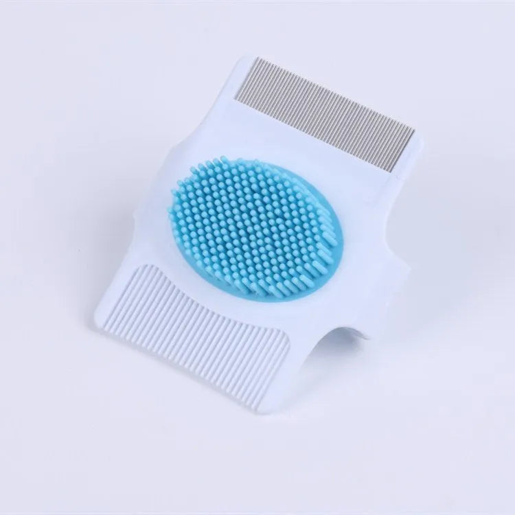 Multifunctional pet grooming comb with floating hair removal and massage functions in blue or green colour