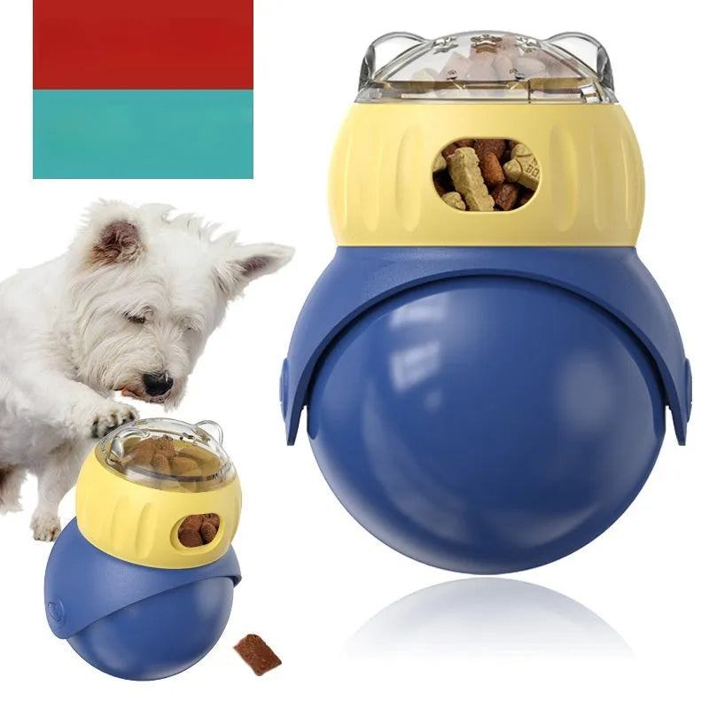 Morandi yellow and blue plastic tumbler owl self-service cat feeder puzzle toy