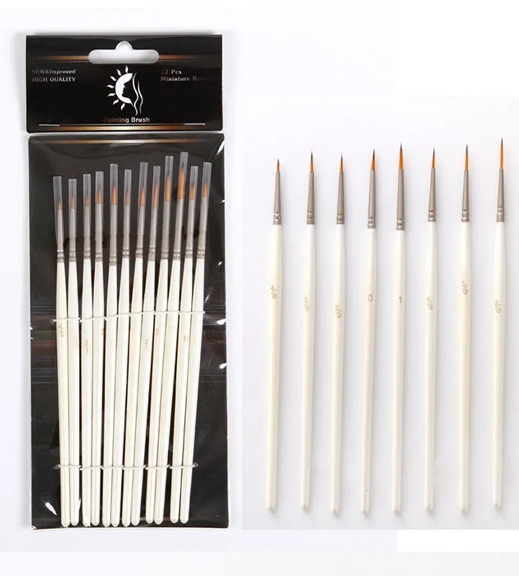 Fluoresent Marker 12-piece artist paintbrush set in Pearl White with solid wood pen holder.