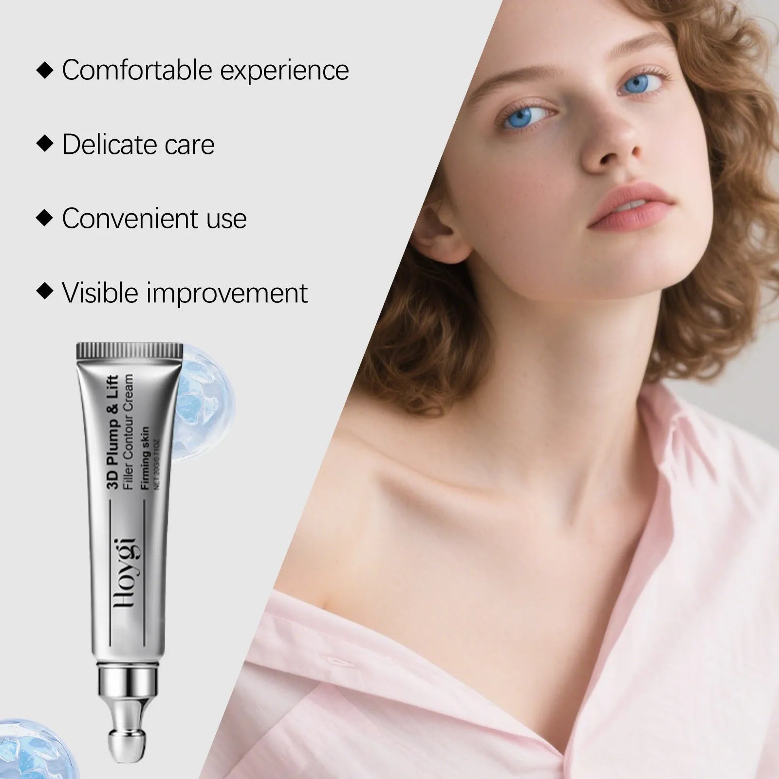 Moisturising and nourishing eye cream tube, 20g net weight, 3x13.3cm size.