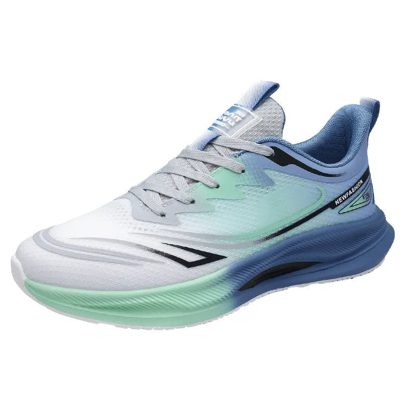Men's low-top casual shoes in gray green with woven mesh upper and rubber platform sole.