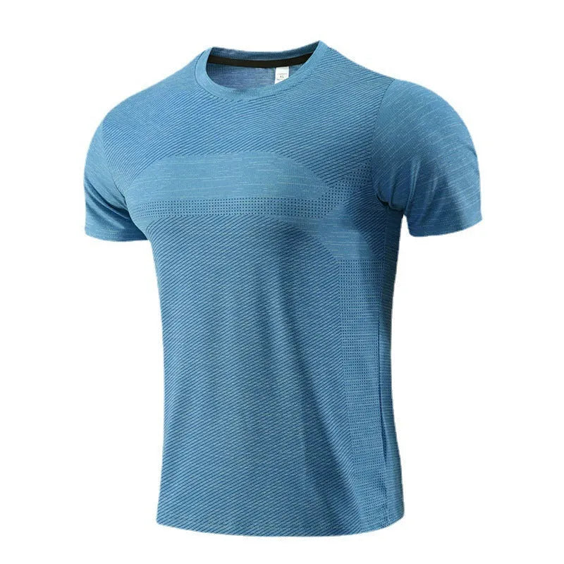 Polyester spandex sports t-shirt in red, black, or blue for running and basketball workouts