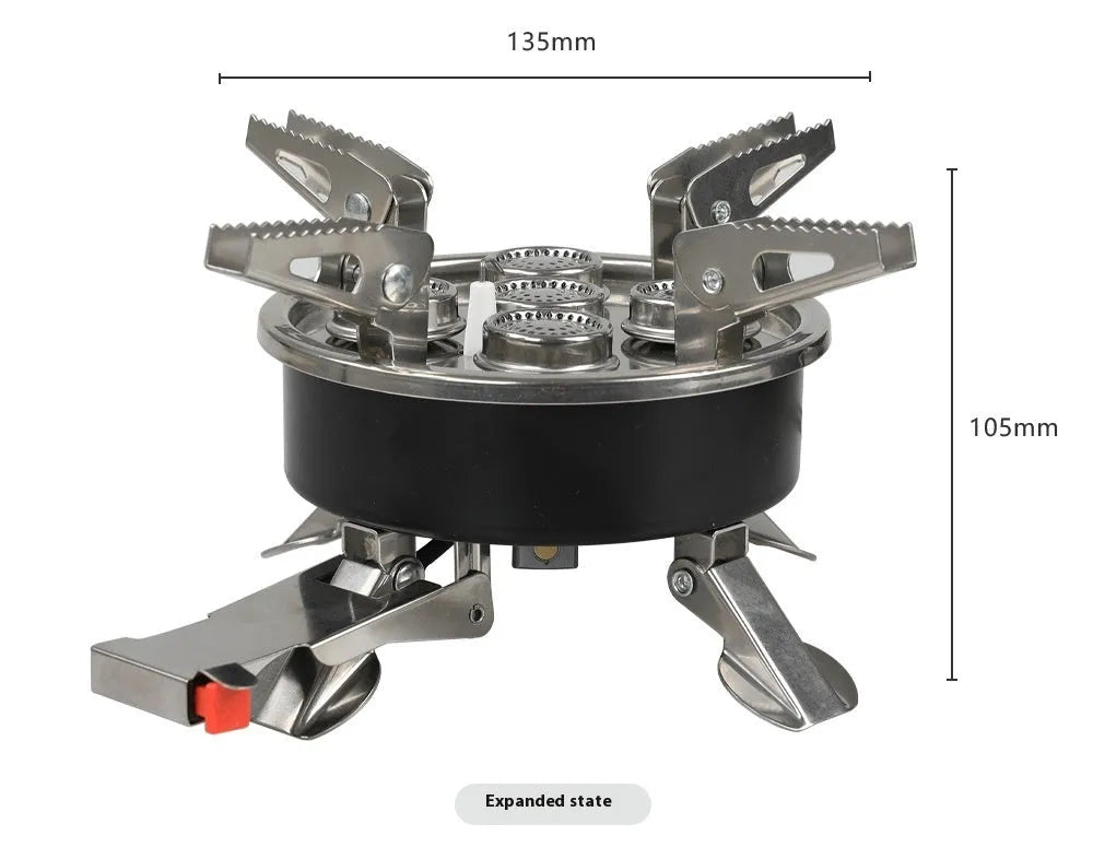 Silver stainless steel split stove for outdoor cooking with foldable design and 100cm hose