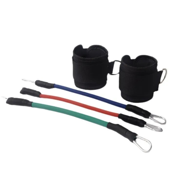 Black taekwondo leg training pull rope set with handles for explosive force development.