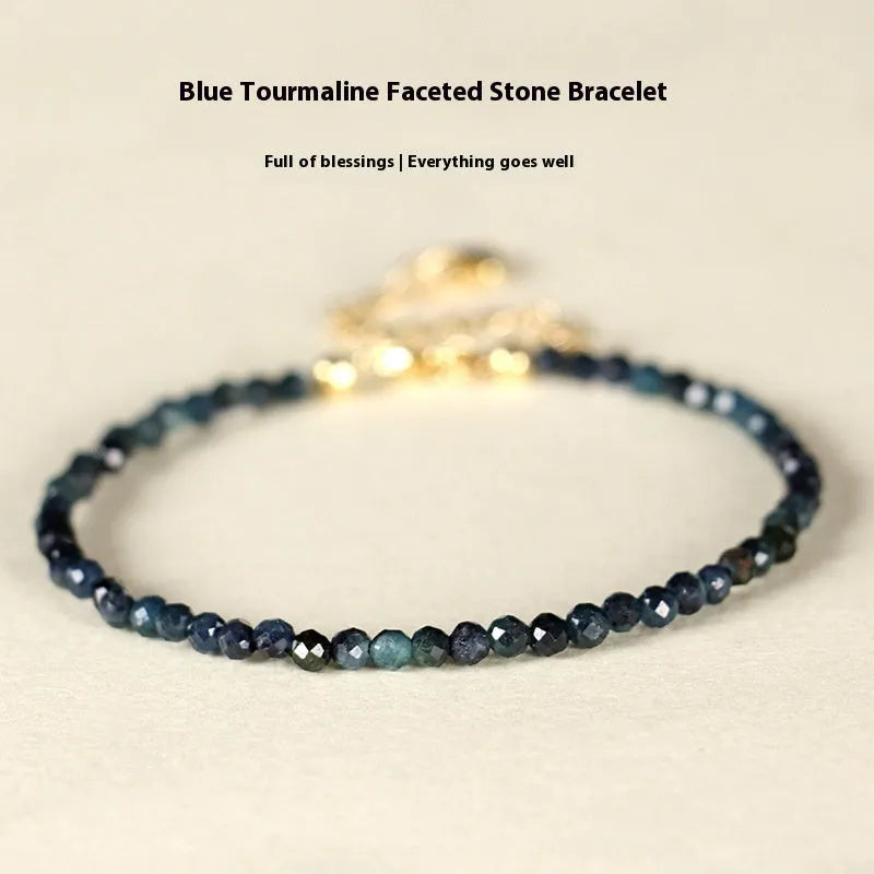 3mm blue tourmaline beaded bracelet with spacer beads for women