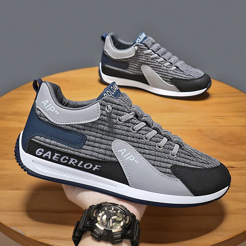 Men's green and grey mesh running shoes with low-top design and viscose soles