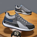 Men's green and grey mesh running shoes with low-top design and viscose soles