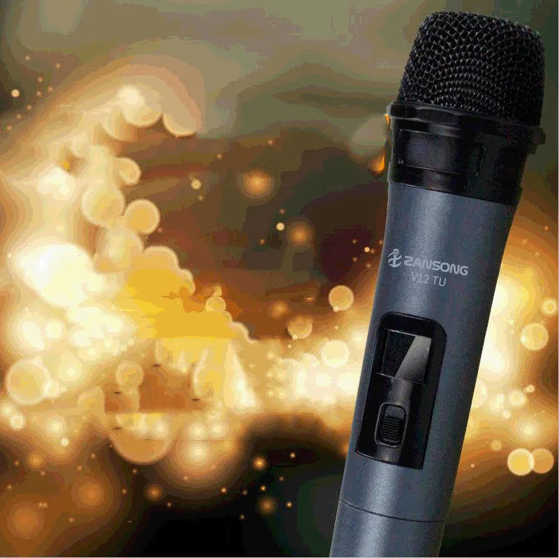 Black ZANSONG V12 wireless dynamic handheld microphone with USB receiver and accessories