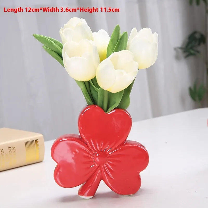 White porcelain ceramic desktop vase with European styling in light green colour