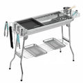 Stainless steel portable barbecue oven with flip design and charcoal grill accessories