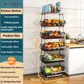 Black six tier floor standing kitchen storage trolley with open shelves