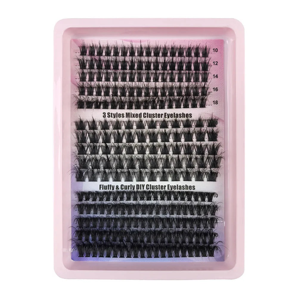 Large capacity false eyelash storage box with mixed eyelashes inside, measuring 13.7cm by 13.5cm