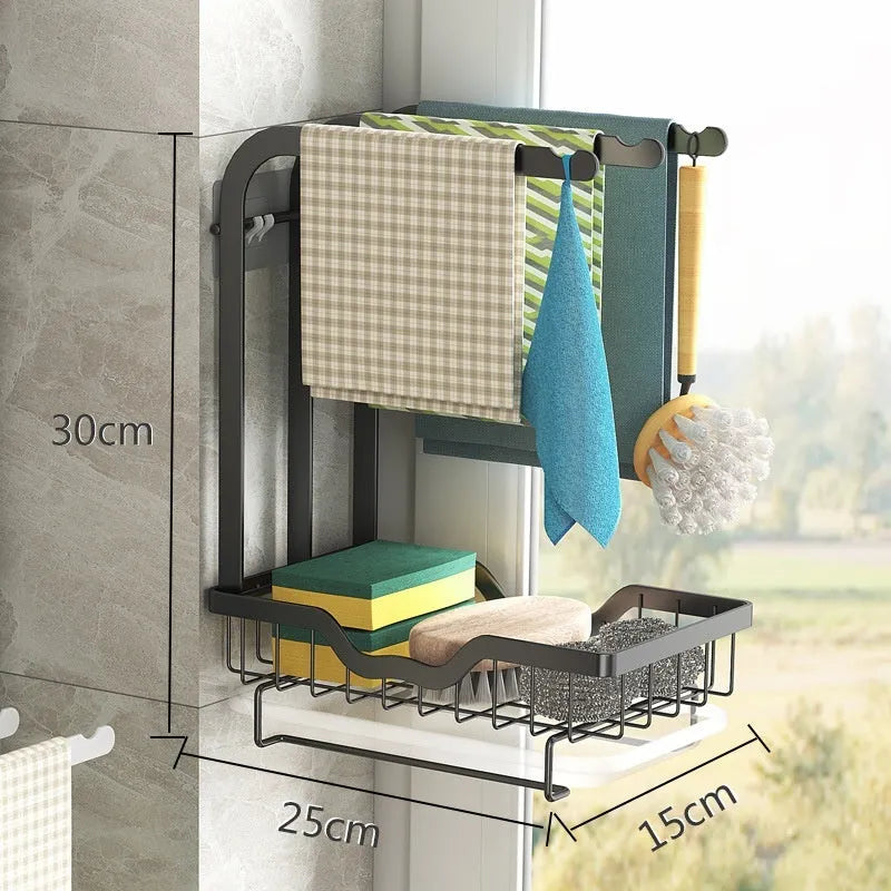 Foldable plastic kitchen rack for rag draining with wall mount and desktop placement options