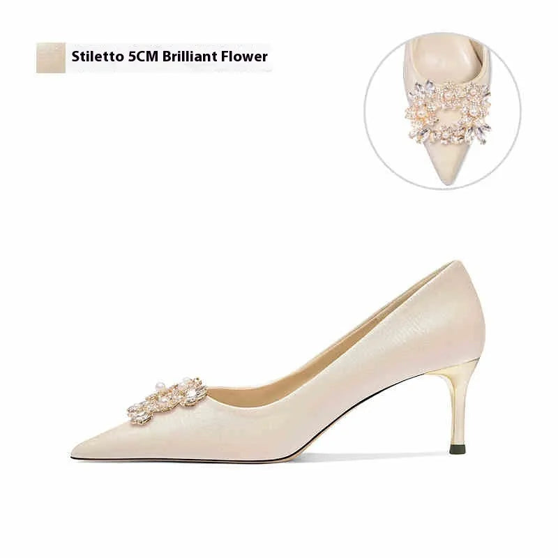 French crystal bridal high heels with rhinestone decoration in stiletto and cat heel styles