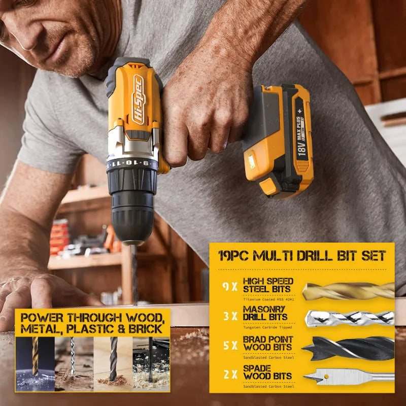 Grey-yellow toolbox open to show 82-piece chrome-vanadium steel tool set for furniture installation.