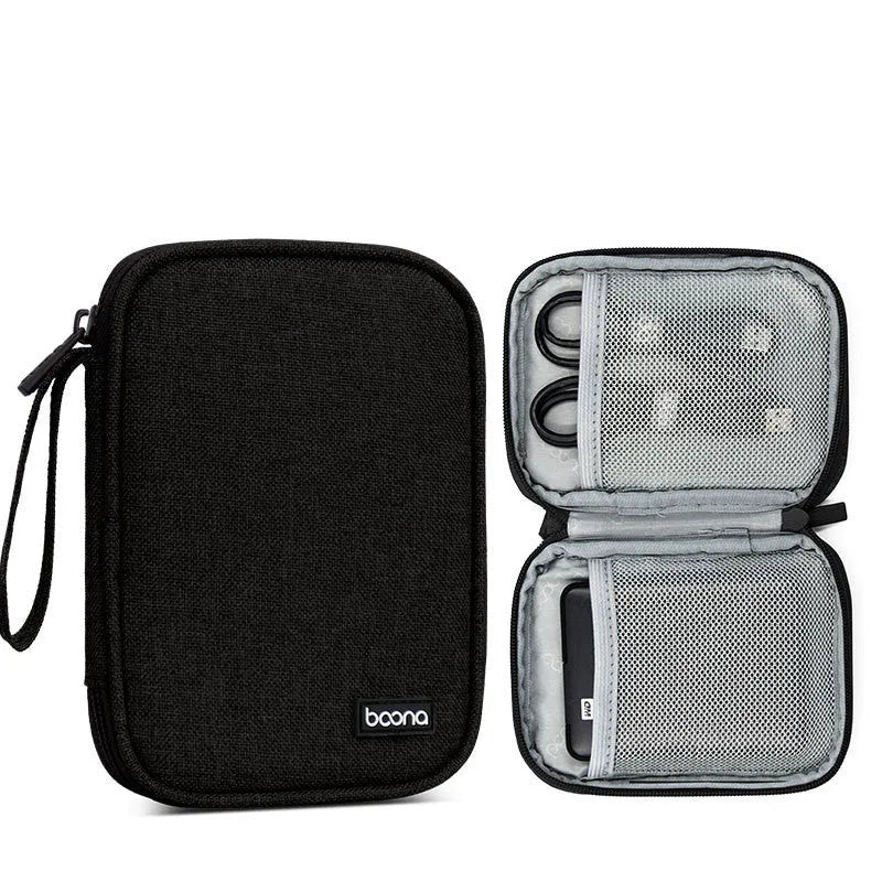 Black Oxford cloth protective case for a 2.5-inch external hard drive