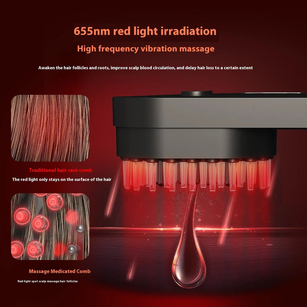 Pink and black smart massage comb with red light therapy for hair care under 10cm
