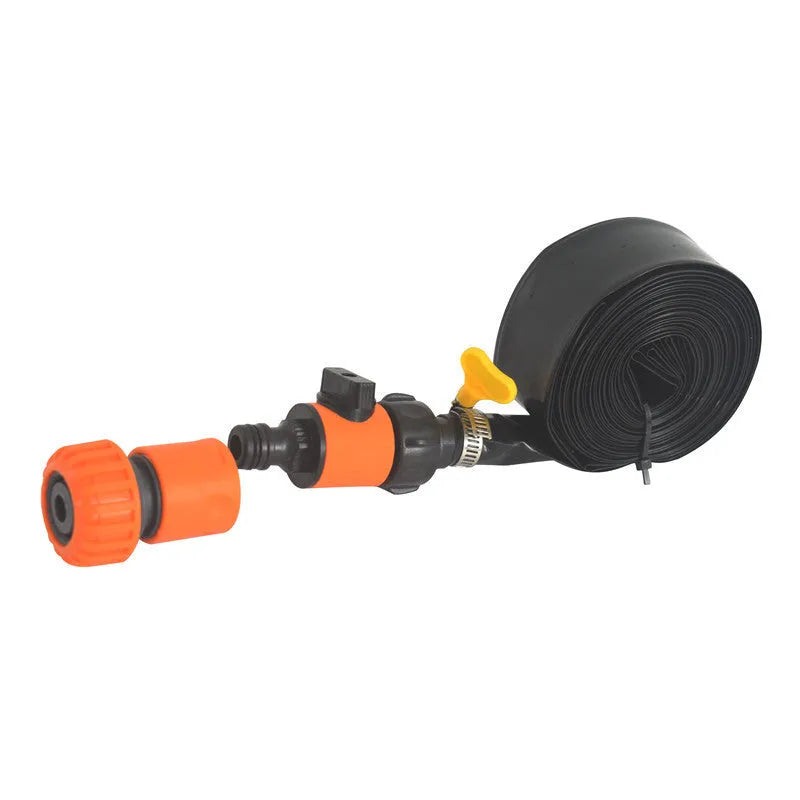Blue portable garden sprinkler with PVC switch and solar water cooling feature