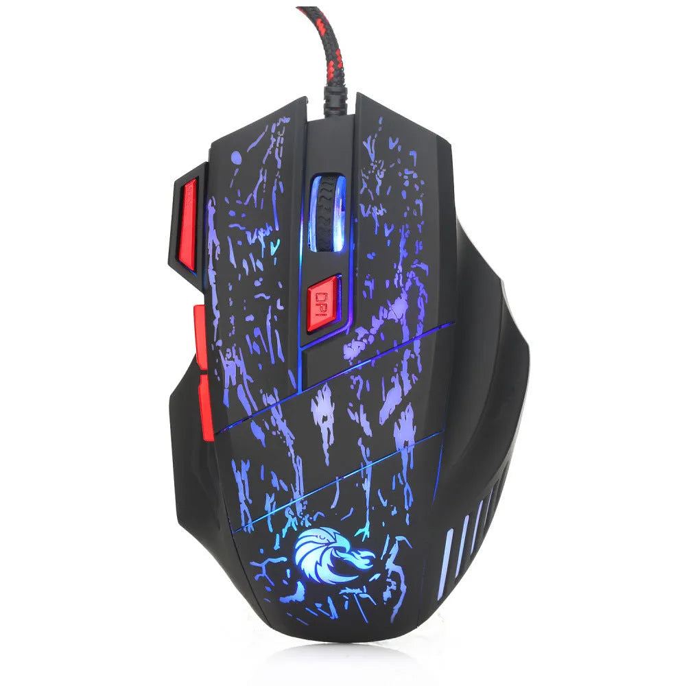 Water crack RGB wired gaming mouse with colour-changing luminous lighting and ergonomic design