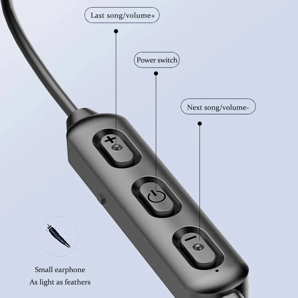 Black neck-mounted wireless sports earphones with binaural stereo design