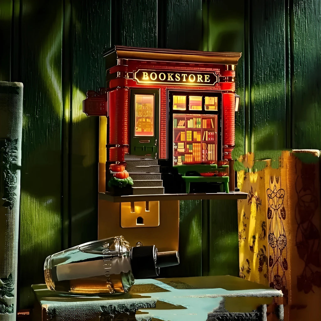 Cartoon-style resin Christmas house small night lamp ornament with a US plug.