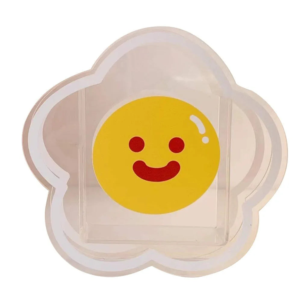 Square transparent acrylic storage box with a decorative pattern on the front, one of six available styles.